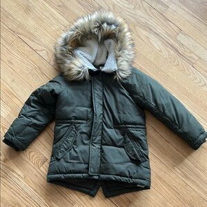 Crew Cuts Kids Green Winter Parka with Faux Fur Hood sz. 6-7 J. Crew